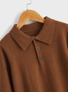 Boys Solid Polo Neck Jumper - Brown - View 3