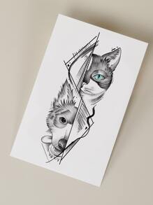 1 hoja Pegatina tatuaje gato & perro con estampado de cabeza - Negro - Ver 6