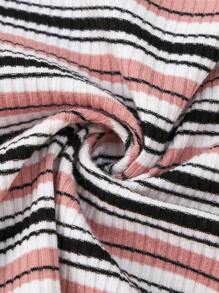 SHEIN Niñas Camiseta unida en contraste de rayas - Multicolor - Ver 3