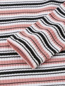 SHEIN Niñas Camiseta unida en contraste de rayas - Multicolor - Ver 4
