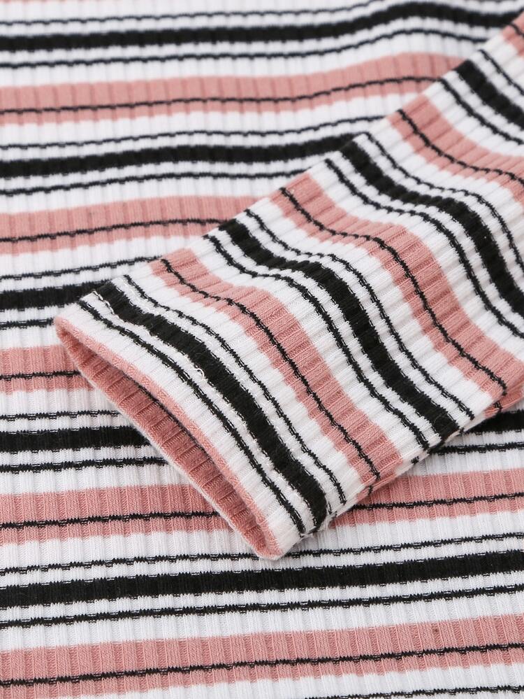 SHEIN Young Girl Striped Contrast Binding Tee - Multicolor - View 4