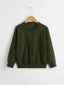 Boys Drop Shoulder Cardigan - Army Green - View 1