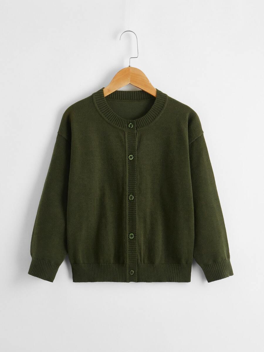 Boys Drop Shoulder Cardigan - Army Green - View 1