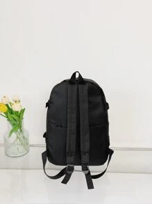 5 件字母贴片装饰功能性背包套装，带包饰书包套装，适合毕业生、少女、大一、大二、大三和大四学生，适合大学和高中，非常适合户外、旅行和返校，学生书包套装带铅笔盒，时尚女士书包带小袋 - 黑與白 - 查看 3