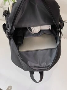 5 件字母贴片装饰功能性背包套装，带包饰书包套装，适合毕业生、少女、大一、大二、大三和大四学生，适合大学和高中，非常适合户外、旅行和返校，学生书包套装带铅笔盒，时尚女士书包带小袋 - 黑與白 - 查看 7