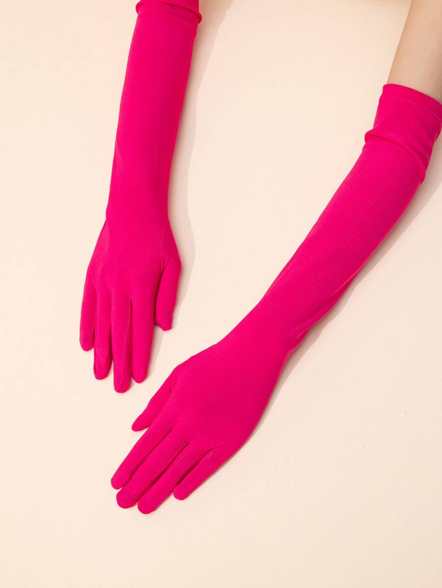 1 par de guantes largos decorativos elásticos de seda de leche de Color sólido para mujer para Formal/graduación/fiesta - Rosa Fucsia - Ver 1