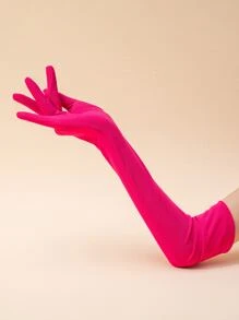 1 par de guantes largos decorativos elásticos de seda de leche de Color sólido para mujer para Formal/graduación/fiesta - Rosa Fucsia - Ver 2