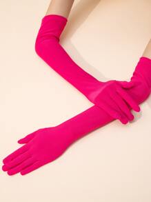 1 par de guantes largos decorativos elásticos de seda de leche de Color sólido para mujer para Formal/graduación/fiesta - Rosa Fucsia - Ver 3