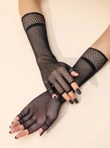 1pair Half Finger Mesh Gloves - Black - View 2