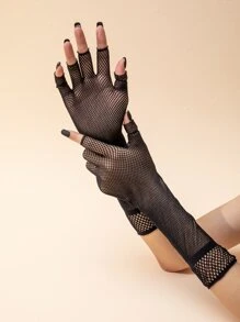 1pair Half Finger Mesh Gloves - Black - View 3
