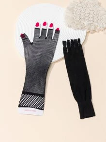 1pair Half Finger Mesh Gloves - Black - View 4