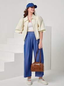 Mulvari Bishop Sleeve Zipper Jacket - Beige - View 1