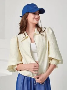 Mulvari Bishop Sleeve Zipper Jacket - Beige - View 4