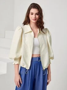 Mulvari Bishop Sleeve Zipper Jacket - Beige - View 5