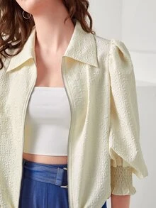 Mulvari Bishop Sleeve Zipper Jacket - Beige - View 7