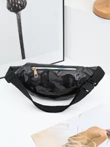 Artificial Patent Leather Waist Bag - Black - View 2