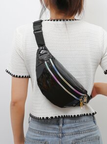 Artificial Patent Leather Waist Bag - Black - View 4