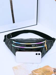 Artificial Patent Leather Waist Bag - Black - View 5