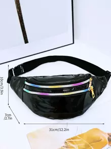 Artificial Patent Leather Waist Bag - Black - View 6