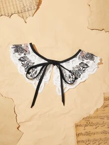 Ashley Baxter 暗黑學院風蝴蝶和花卉圖案假領子 - 白色 - 查看 3