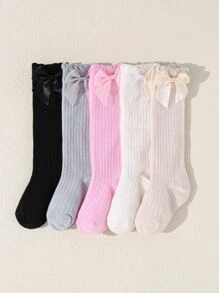 5pairs Baby Bow Decor Over The Knee Socks - Multicolor - View 1