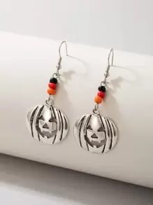 Halloween Bead Decor Pumpkin Drop Earrings - Silver - View 1