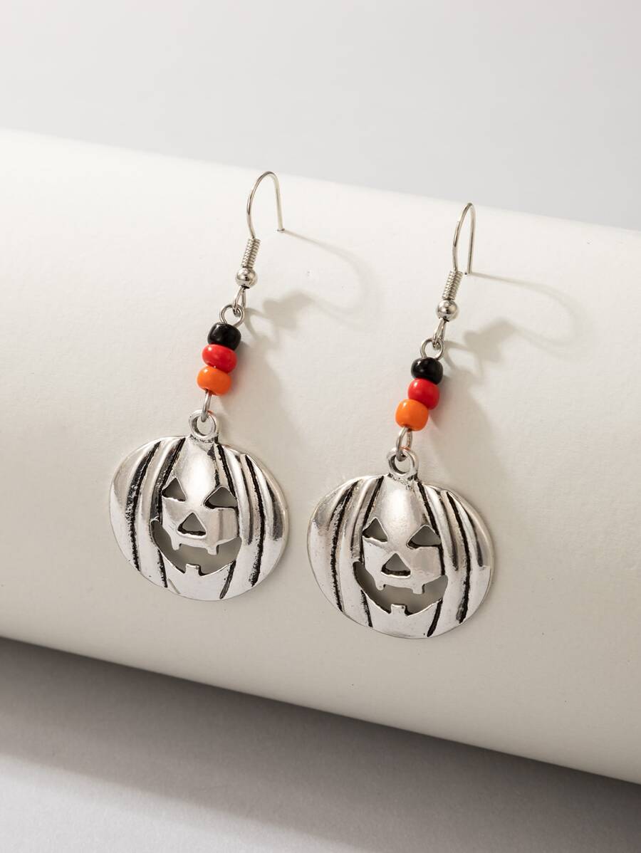 Halloween Bead Decor Pumpkin Drop Earrings - Silver - View 1