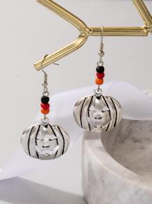 Halloween Bead Decor Pumpkin Drop Earrings - Silver - View 2