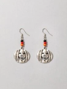 Halloween Bead Decor Pumpkin Drop Earrings - Silver - View 3