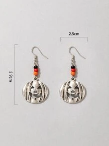 Halloween Bead Decor Pumpkin Drop Earrings - Silver - View 4