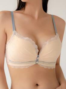 DAZY 蕾絲拼接貝殼邊無鋼圈文胸 - 杏色 - 查看 5