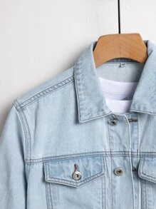 Manfinity Men Letter Patched Flap Pocket Denim Jacket Without Tee - Light Wash - View 4