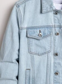 Manfinity Men Letter Patched Flap Pocket Denim Jacket Without Tee - Light Wash - View 5