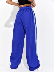 SHEIN Coolane Drawstring Hem Contrast Sideseam Trousers - Royal Blue - View 2