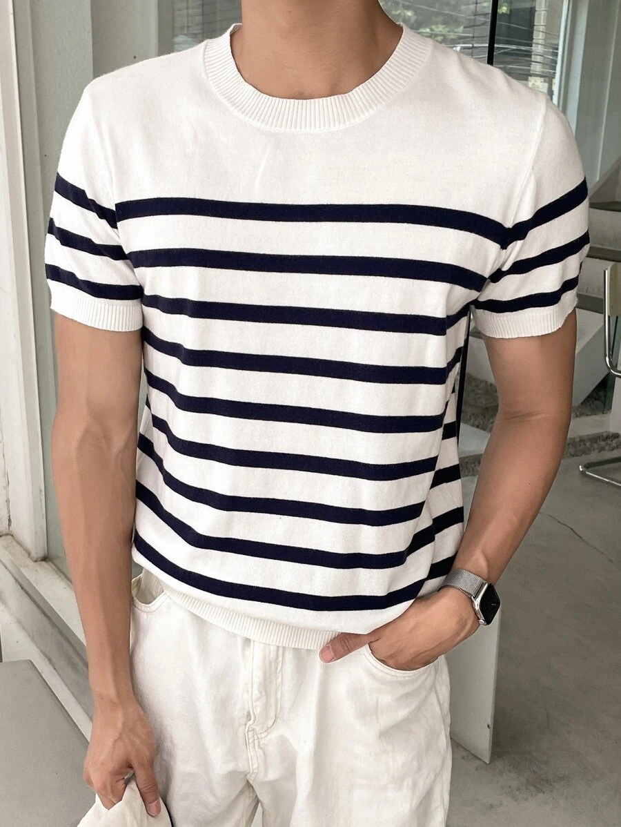 DAZY Men Striped Knit Top - White - View 1