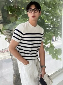 DAZY Men Striped Knit Top - White - View 2