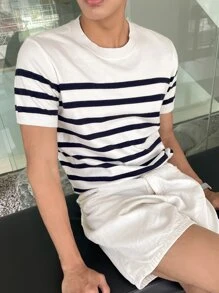 DAZY Men Striped Knit Top - White - View 4