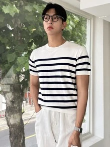 DAZY Men Striped Knit Top - White - View 5