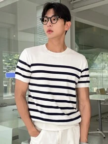 DAZY Men Striped Knit Top - White - View 6