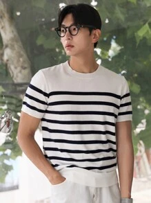 DAZY Men Striped Knit Top - White - View 7