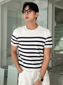 DAZY Men Striped Knit Top - White - View 8