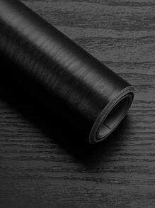 1pc Thick Black Wood Grain Decorative Self-Adhesive Wallpaper For Cabinet, Table, Chair Renovation - Black - View 2