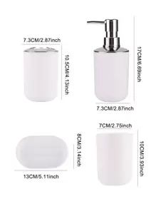 4件/8件白色浴室套装乳液瓶+牙刷架+漱口杯+皂盒塑料浴室装饰和配件（扁平淋浴喷头）返校 - 白色 - 查看 5