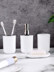 4件/8件白色浴室套装乳液瓶+牙刷架+漱口杯+皂盒塑料浴室装饰和配件（扁平淋浴喷头）返校 - 白色 - 查看 11