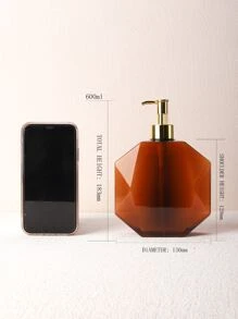 1pc Geometric Design Lotion Dispenser, 600ml Shampoo Bottle For Home - Brown - View 3