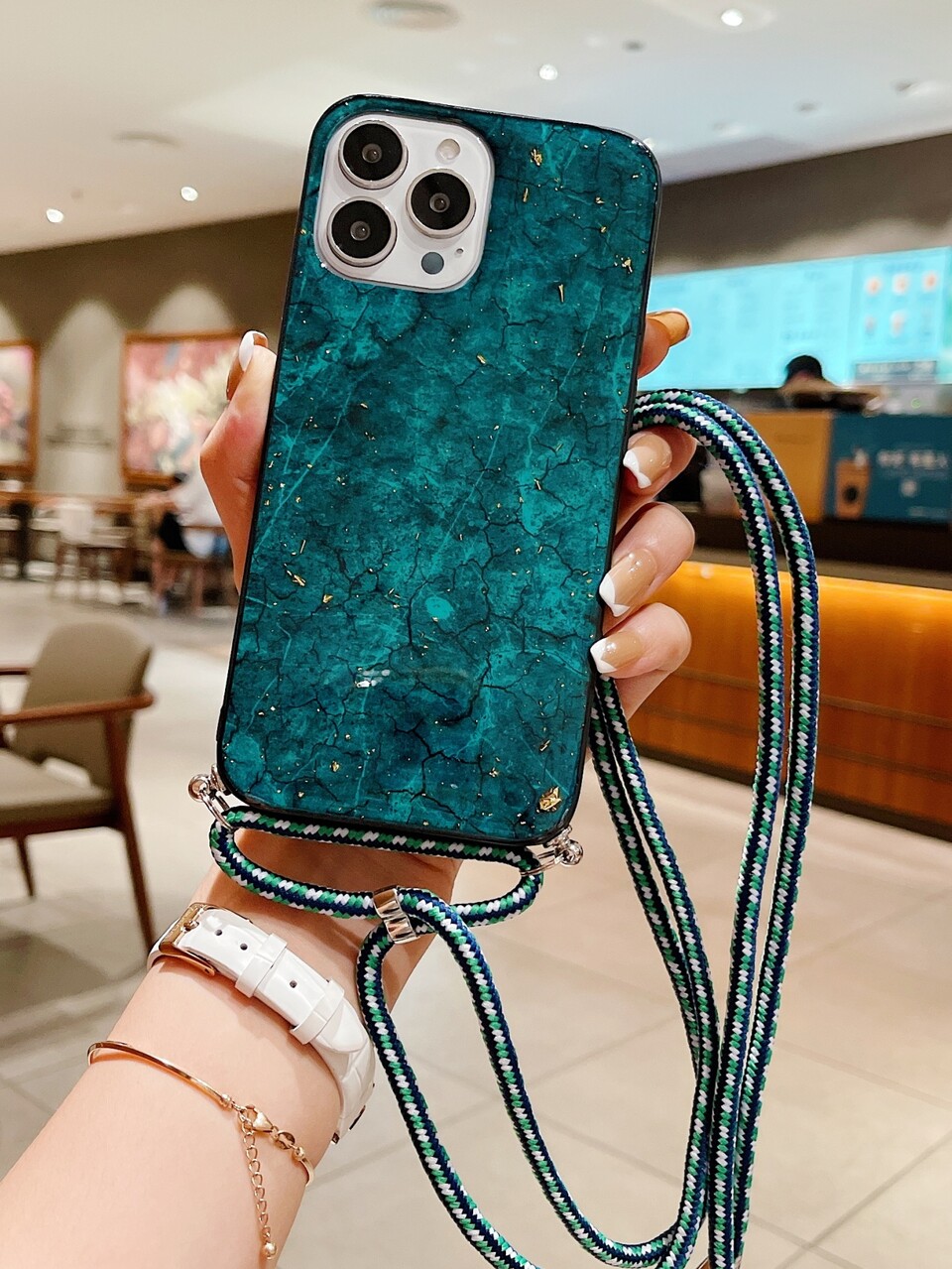 Marble Pattern Phone Case With Lanyard