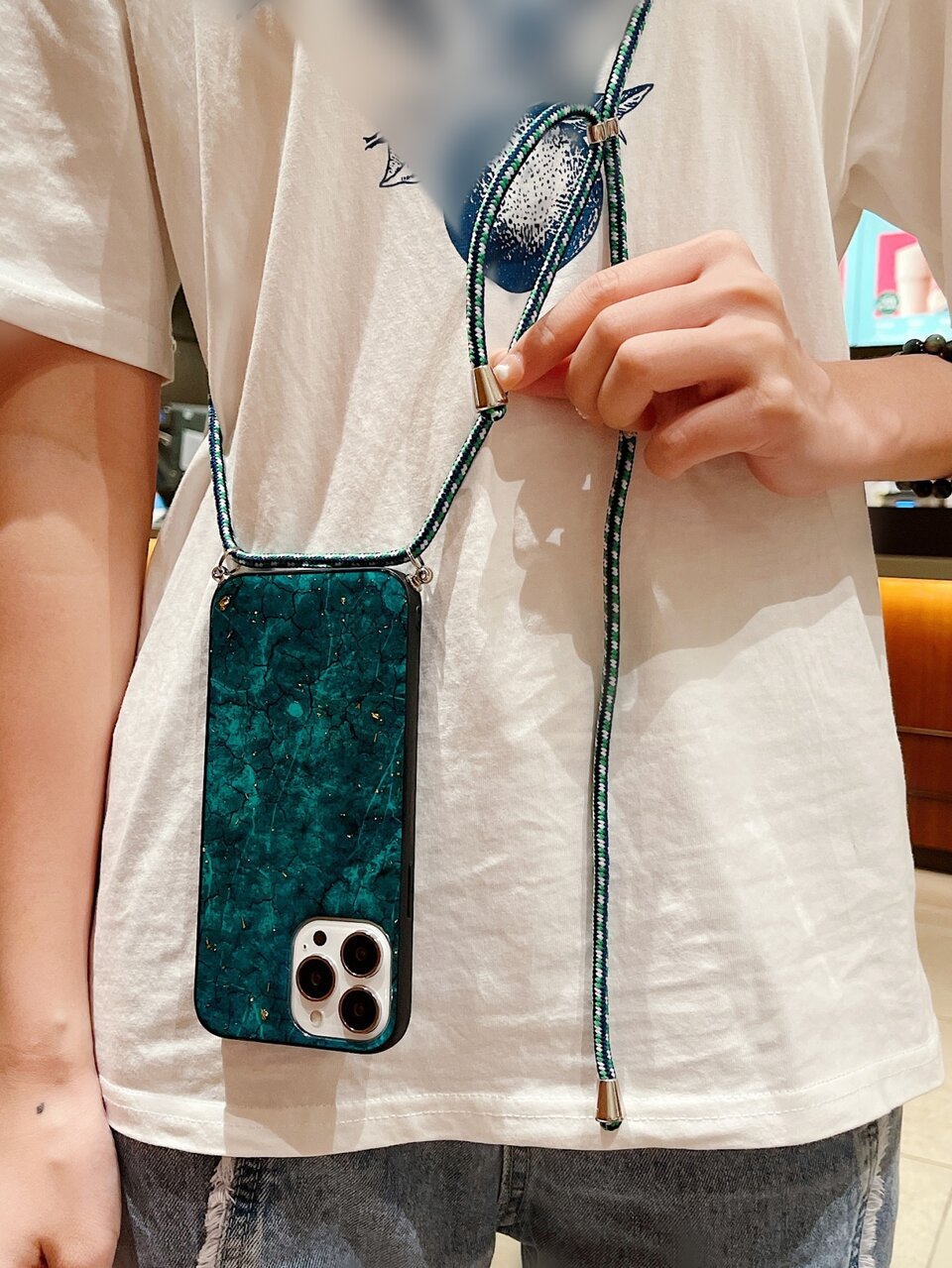 Marble Pattern Phone Case With Lanyard