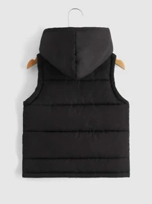 SHEIN Young Boy Zipper Hooded Vest Padded Coat,In Fall/Winter - Black - View 2