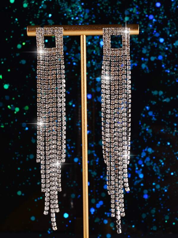Rhinestone Fringe Drop Earrings