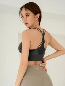 DAZY Solid High Stretch Sports Bra - Dark Grey - View 2